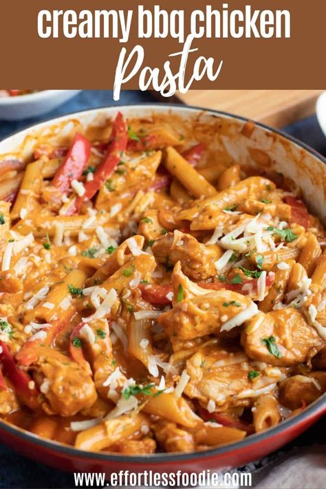 Creamy Bbq Chicken, Bbq Pasta, Chicken Leg Quarter Recipes, Bbq Chicken Pasta, Chicken Pasta Dishes, Barbeque Chicken, Chicken Pasta Bake, Chicken Pieces, Pasta Dinner Recipes