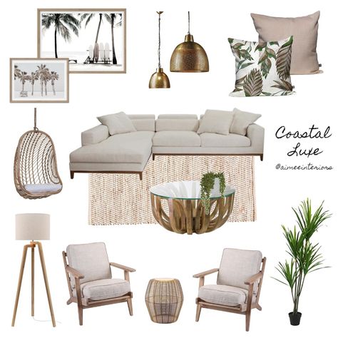 Designed by @aimeedesigns #moodboard #coastalideas #coastalhome Coastal Luxe Interiors, Design Esthetic, Amsterdam Apartment, Mood Board Interior, Design Mood Board, Interior Design Minimalist, Craft Decor, Coastal Living Rooms, Air Bnb