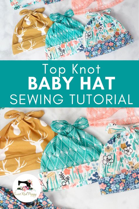 Baby Hat Sewing Pattern, Baby Top Knot, Hat Sewing Pattern, Hat Sewing, Fat Quarter Projects, Trendy Sewing, Baby Hoodie, Beginner Sewing Projects Easy, Leftover Fabric