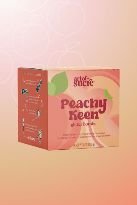 A peach of our hearts to you, Peachy Keen Glitter Bombs! Peachy Keen is a juicy peach flavor cotton candy with orange glitter! Before we peach out, our recommendation is to replace peach juice with a Peachy Keen Glitter Bomb for the PERFECT peach bellini - don’t say we didn’t warn you! Peach Packaging, Peach Items, Juicy Peach, Perfect Peach, Peach Bellini, Glitter Bomb, Peach Juice, Canned Peaches, Peachy Keen