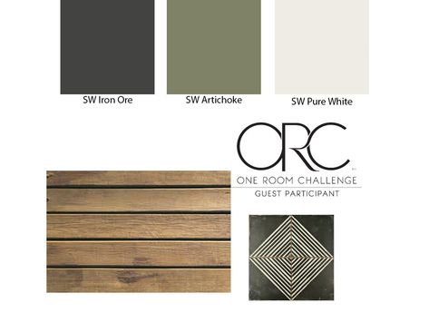 Mood board for Mudroom Makeover during Spring ORC 2019.  Sherwin Williams Iron Ore . Sherwin Williams Artichoke Artichoke Sherwin Williams Bedroom, Artichoke Paint Sherwin Williams, Sherwin Williams Artichoke Color Palette, Artichoke Sherwin Williams, Sherwin Williams Iron Ore Color Palette, Sherwin Williams Artichoke, Iron Ore Palette, Iron Ore Color Palette, Color Palette Kitchen