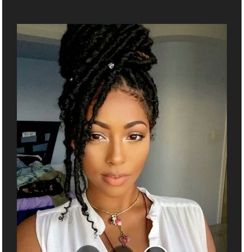 Faux Locs Updo with hair accessory Faux Locs Hairstyles, Pelo Afro, Fishtail Braid, Hairstyle Gallery, Natural Hair Inspiration, Hair Crush, Locs Hairstyles, Faux Locs, Black Girls Hairstyles