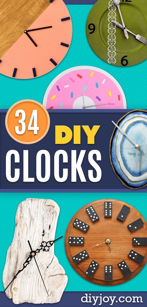 DIY Clocks - Easy and Cheap Home Decor Ideas and Crafts for Wall Clock - Cool Bedroom and Living Room Decor, Farmhouse and Modern #diy #clocks #roomdecor #diydecor #homedecor Clocks Diy Crafts, Diy Wall Clock Ideas, Homemade Clocks, Wall Clock Design Ideas, Diy Clocks, Living Room Decor Farmhouse, Wall Clock Kits, Cheap Home Decor Ideas, Carton Diy