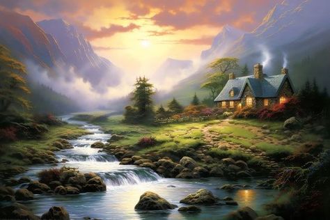 Exquisite Thomas Kinkade Inspired Custom Canvas Cottage Scene Artwork | Custom Art | Painting Masterpiece | Light & Cozy | Digital Download by CustomCanvasCurators 🌿 Embrace the tranquility of an idyllic countryside cottage with our latest gallery piece! 🎨 Inspired by the renowned 'Painter of Light' Thomas Kinkade, this custom canvas digital print captures the timeless allure of nature's beauty. Every brushstroke infuses the cottage with warmth and invites you to bask in the gentle embrace ... Thomas Kinkade Art, Thomas Kinkade Paintings, Thomas Kincaid, Thomas Kinkade Christmas, Kinkade Paintings, Countryside Cottage, Thomas Kinkade, Laptop Wallpaper, Custom Canvas