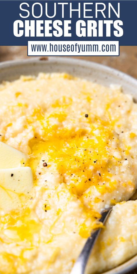 Traditional Southern Meals, Cheese Grits With Quick Grits, Creamy Cheesy Grits Recipe, How To Cook Grits On The Stove, Cheese Grits Recipe Southern Style, Quick Grits Recipe, Creamy Grits Southern, Easy Cheese Grits Recipe, Best Cheese Grits