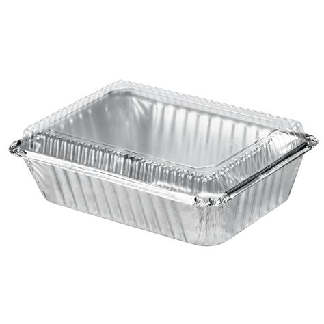 Durable Packaging 250-30-P250 2 1/4 lb. Rectangular Foil Pan with Clear Dome Lid - 250 / Case Aluminum Foil Pans, Disposable Food Containers, Deep Pan, Take Out Containers, Aluminum Pans, Meal Delivery Service, Aluminum Foil, Cake Pans, Food Containers