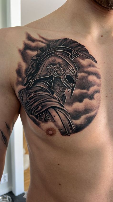 Greek God Chest Tattoo, Ares Tattoo Design, Sun God Tattoo, Bk Tattoo, Ares Tattoo, Indian Girl Tattoos, Greek God Tattoo, Painless Tattoo, Around Arm Tattoo