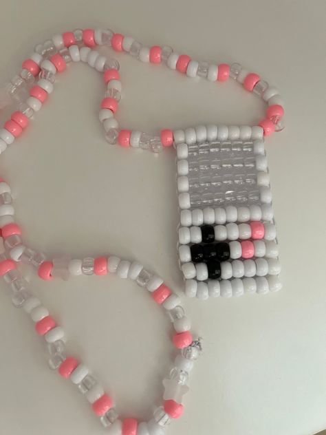 Handmade and Crafted Kandi Gameboy Necklace  Backing is glued on to keep beads in place and make sturdier  Roughly 15 inches long Kandi Gameboy, Bead Ideas Crafts Diy Projects, Kandi Choker Tutorial, Kandi Cuff Ideas Easy, Kandi Collar, Shark Kandi, How To Make Kandi, Kandi Necklace Ideas, Kandi Single Ideas