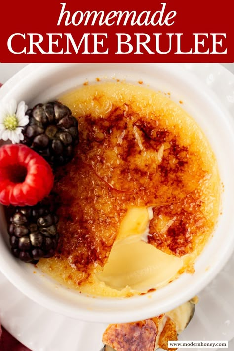 Creme Brulee Recipe. A creamy, silky vanilla custard topped with crisp sugar crust is one of the most popular desserts at restaurants for good reason. With its silky custard base and crackly caramelized sugar topping, it’s a showstopper that’s surprisingly easy to make at home. Snickerdoodle Creme Brulee, Classic Creme Brulee Recipe, Creme Brulee For A Crowd, Crem Brule Recipe, Easy Creme Brulee Recipe Simple, Creme Brulee Flavors, Caramel Creme Brulee Recipe, Mango Creme Brulee, Cream Brulee Recipe