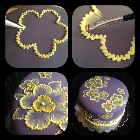 Brush embroidery: a cake decorating technique that is so elegant, and so easy! You’ll simply an already-covered cake, a paintbrush, and some thinned buttercream icing in an icing bag (the sma… Brush Embroidery Cake, Kue Fondant, Decorate A Cake, Best Cake Ever, Kale Pasta, Brush Embroidery, Make A Cake, Cake Making, Cake Cover