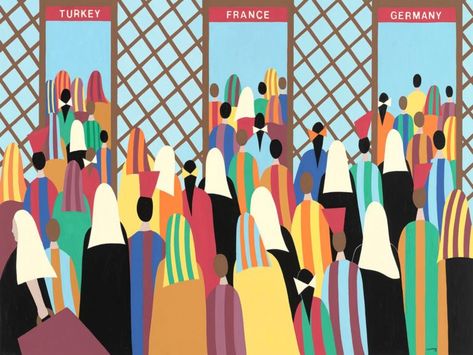 Migrations by Helen Zughaib, on exhibit at the President Woodrow Wilson House, May 23 - July 28, 2019 Coming To America, Art Exhibit, Ways Of Seeing, Colorful Paintings, American Artists, Art Exhibition, Geometric Shapes, New Art, You Think