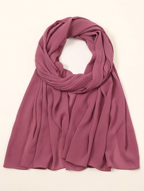 Red Violet    Polyester Plain Scarf Embellished   Women Accessories Georgette Hijab, Hijab Islam, Pink Hijab, Plain Scarves, Colour Combinations Fashion, Hijab Style Tutorial, Hijab Collection, Striped Tunic Dress, Red Violet