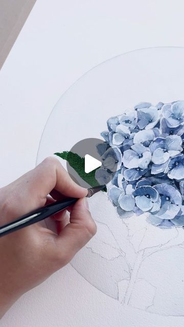 Watercolor Of Flowers, Watercolour Hydrangea Tutorial, Water Colour Hydrangea, Watercolor Hydrangea Tutorial, Hydrangea Blue Paint, Watercolor Flower Garden, How To Paint Hydrangeas, Watercolor Hydrangea Step By Step, Hydrangea Painting Easy