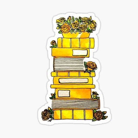 Yellow Journal Stickers Printable, Scrapbook Stickers Printable Yellow, Yellow Aesthetic Stickers, Yellow Journal Stickers, Books And Roses, Book Theme Stickers, Yellow Books, Yellow Stickers, Books Stickers