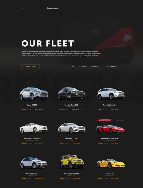 Luxury Car Rentals / Florida, US on Behance Luxury Car Website Design, Rental Car Website, Limo Luxury, Car Rental Website, Car Rental App, Luxury Website, Website Design Inspiration Layout, Lexus Rx 350, Car Catalog