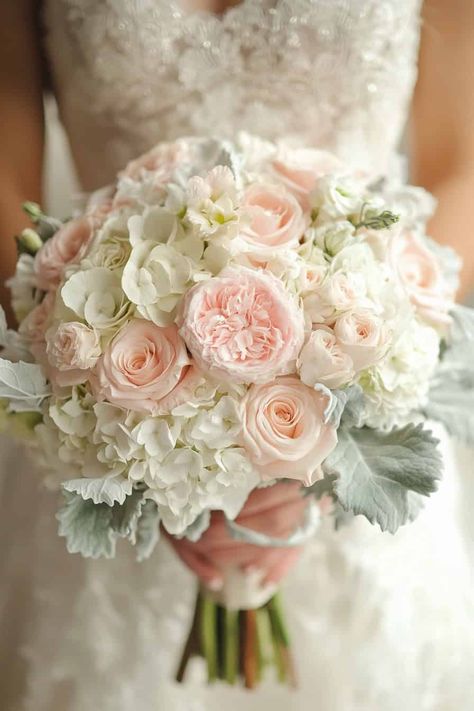 Bridal Flowers Peonies, Wedding Bouquets Bride Hydrangea, Hydrangea And Lily Bouquet, Hydrangea Bouquet Pink, Shades Of Pink Wedding Flowers, White And Pink Bridal Bouquet, Big Rose Bouquet, Wedding Bouquets Hydrangea, Cascade Bouquet Wedding