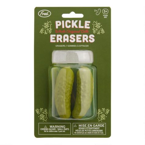 Fred Rubber Pickle Erasers 2 Pack Green Stationary, Fun Erasers, Cute Erasers, Writing Mistakes, Cool Erasers, Pickle Gifts, In A Pickle, Stationary Accessories, Kandi Bracelets