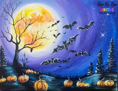 Step By Step Painting With Tracie Kiernan Canvas Templates, Paintings Diy, Halloween Canvas Paintings, Painting Business, Fall Canvas Painting, Tulip Painting, Fall Canvas, Flag Painting, Painting For Beginners