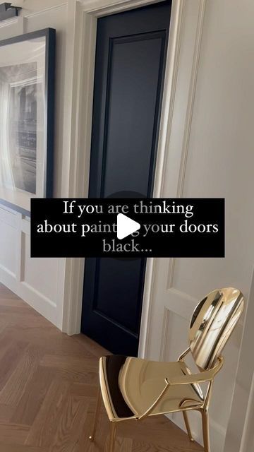 The Beverly Casa on Instagram: "Having lived in several houses with black doors we can promise they aren’t too bold, they’re a sharp looking neutral that lend sophistication to a variety of paint schemes and decorating styles.  A lot of people are nervous about painting doors black thinking it will be “too much” or believing that’s only a modern look. We think black doors can look really classic. Also, having touches of black throughout the house helps tie things together. Ours are all #Sherwin-Williams #TricornBlack in satin finish. Tell us, which door in your house would you paint first? 🚪 🎨  .⁣ .⁣ .⁣ .⁣ .⁣ #blackpaint #homedecor #neutraldecor #paintcolors #trimcolor #interior #blackpaintcolor #homedesign #interiordesign #paintpalette #interiors" Black Interior Doors With Beige Walls, Grey Wall Black Door, Beige Walls With Black Doors, Black Doors In Hallway, White Walls With Black Doors, Best Black Paint For Interior Doors, Black Door And Trim, White Hallway Black Doors, Charcoal Doors Interior