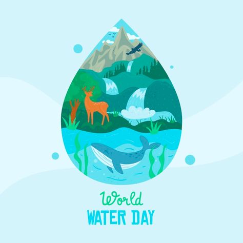 Free Vector | Hand-drawn world water day with water drop and nature Save Water Poster, Peace Drawing, Coffee Cartoon, Water Illustration, Water Poster, Illustration Story, Infographic Poster, World Water Day, Galaxy Theme