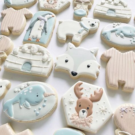 Woodland Baby Shower Cookies, Polar Bear Baby Shower, Woodland First Birthday, Baby Shower Sugar Cookies, Penguin Baby Showers, Woodland Creatures Baby Shower, Bear Baby Shower Theme, Love Cookies, Animal Baby Shower Theme