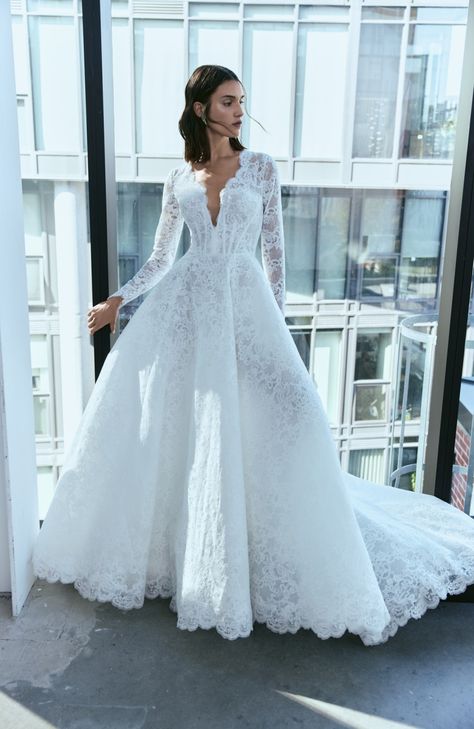 Rivini by Rita Vinieris Bridal Fall 2024 Rivini By Rita Vinieris, Sleeve Wedding Dress Lace, Long Sleeve Wedding Dress Lace Mermaid, Mermaid Wedding Dress With Sleeves, Rita Vinieris, Ballgown Wedding, Neck Wedding Dress, Ivory Gown, Long Sleeve Wedding Dress Lace