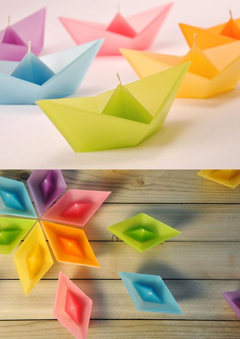 Origami Boat Candles. Origami Candle, Origami Boats, Homemade Scented Candles, Origami Boat, Ideas Regalos, Art & Craft Paper, Paper Candle, Fat Art, Folding Paper