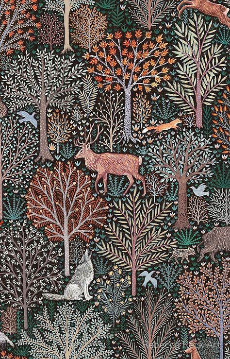 Forest animals - les animaux de la fôret Woodland Forest Animals, Bedroom Cabinet, Autumn Animals, Woodland Fabric, Fall Forest, Rustic Autumn, Woodland Forest, Renter Friendly, Tree Print