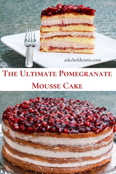 Named as one of Huffington Posts Best Desserts of all time, my Pomegranate Mousse Cake with pomegranate mousse between each layer and topped with pomegranate seeds in a pomegranate glaze is the Ultimate Cake! Pomegranate Cake Filling, Pomegranate Cake Recipe, Pomagranet Recipe Dessert, Pomegranate Dessert Recipes, Pomegranate Recipes Dessert, Pomegranate Mousse, Pomegranate Dessert, Pomegranate Cake, Pomegranate Glaze