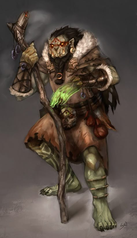 Orc Shaman by wood-illustration Bugbear Wizard, Bugbear Druid, Submissions Art, Half Orc Druid, Orc Wizard, Orc Druid, Orc Warlock, Male Druid, Orc Dnd