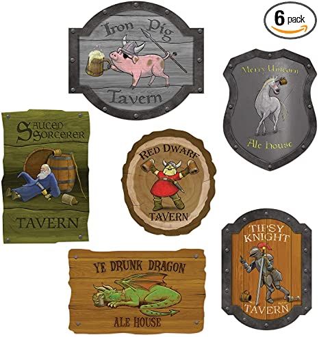 Amazon.com: Beistle Medieval Tavern Sign Cutouts - 6 Pcs, multi-colored: Toys & Games Medieval Birthday, Medieval Tavern, Tavern Sign, Medieval Buildings, Medieval Party, Dance Themes, Pub Signs, Arte Cyberpunk, 8th Grade