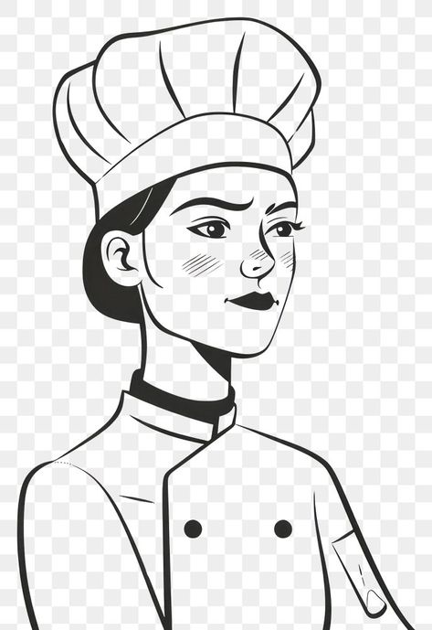 Chef Drawing Easy, Chef Art Drawing, Female Chef Drawing, Chef Line Art, Chef Drawing, Lady Chef Logo, Black Chef, Female Illustration, Female Chef