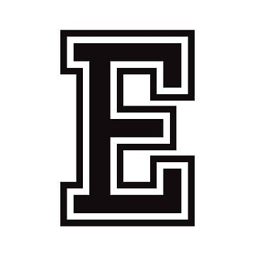 "Letter E sticker - black and white, sporty college font" Sticker for Sale by Mhea | Redbubble Volleyball Shuffles, Seniors Board, Senior Board, Font Sticker, Senior Year Things, College Font, E Letter, Senior Stuff, Alphabet Stickers