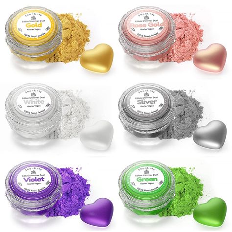 Brand Shanlinly Color Green,Silver,Violet,White Specialty Vegan Allergen Information Allergen-Free 【Vibrand Edible Luster Dust Set】Includes: Gold, Rose Gold, Violet, Green, Silver, White, 3g each containers. 6 colors luster dust edible set is chosen based on customers' needs, it is pop luster shimmer dust on market, so you can use our edible luster dust to paint or spray to get your shades on desserts or cakes, and is perfect to the decoration on a big day, like Wedding, Birthday, Anniversary. Cookies Icing, Edible Luster Dust, Coffee Tools, Powder Dye, Edible Paint, Luster Dust, Color Dust, Glitter Cake Topper, Glitter Cake