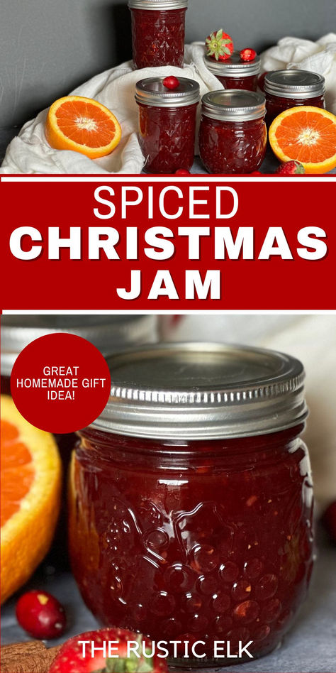 Perfect for gift-giving or to put on your pantry shelf this Christmas jam is packed full of the sweet-tart flavors of cranberries, apples, oranges, and strawberries and spiced seasonal favorites to make it the best jam you’ve ever tasted. Spiced Christmas Jam Recipes, Xmas Jam, Christmas Jam Recipes, Spiced Christmas Jam, Spiced Jam, Christmas Pantry, Fall Canning, Canning Jam Recipes, Season Recipes