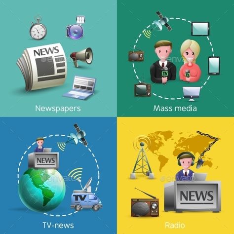 Small 22 images set of news on newspapers television radio and other mobile devices cartoon vector illustration. Editable EPS and Communication Images, Communication Illustration, Camera Cartoon, Flat Design Illustration, Mass Media, Mass Communication, Trifold Brochure, Media Images, Umbrella Academy