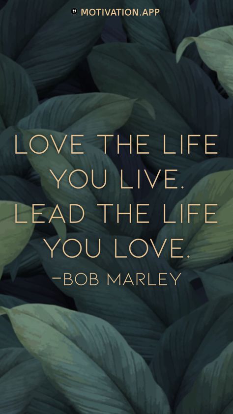 Love the life you live. Lead the life you love. -Bob Marley From the Motivation app: https://motivation.app Mind Is Everything, Motivation App, Intelligent People, That One Friend, Bob Marley, What You Think, The Mind, You Deserve, Revenge