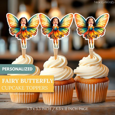 Transform your child's celebration with custom cupcake toppers featuring their adorable face! These fun designs not only elevate the party atmosphere but can also be used as versatile stickers. Simply download, print, and let your little one be the star of the day! EASY ORDERING: Upload a clear photo via message front-facing works best and share your child's age. I will take care of personalizing the cupcake toppers for you. You'll receive a digital file with 6 toppers on an 8.5" x 11" PDF, available for download within 24 hours. HOW TO DOWNLOAD: Log into Etsy.com and navigate to Your Account. Click on Purchases and Reviews. Next to your order, select Download Files. This will direct you to the Downloads page where all your files will be accessible. Fairy Cupcake Toppers, Fairy Birthday Themes, Face Cupcake Toppers, Fairy Cupcakes, Princess Cupcake Toppers, Fairy Theme Party, Personalised Cupcake Toppers, Custom Cupcake Toppers, Personalised Cupcakes