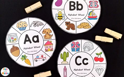 abc learning activity - clip cards Letter Wheel Free Printable, Letter Clip Cards, Alphabet Wheel Free Printable, Alphabet Sequence Activities, Alphabet Wheels Free, Montessori Letter Sounds Free Printable, Alphabet Clip Cards Free Printable, Beginning Sound Clip Cards Free Printable, Letter Sound Picture Cards Free