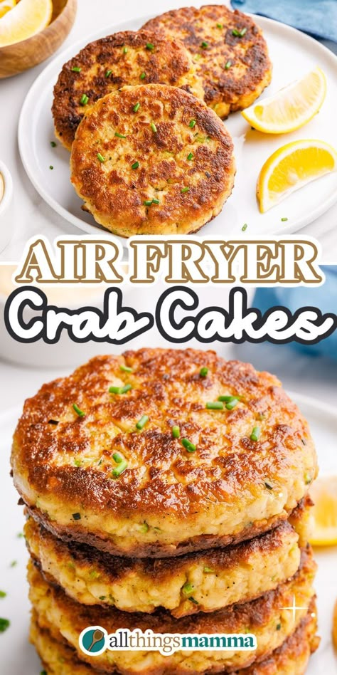 stack of Air Fryer Crab Cakes on a plate. Air Fryer Frozen Crab Cakes, Crab Cake Air Fryer, Airfryer Crab Cakes, Crab Cakes Recipe Air Fryer, Air Fryer Clam Cakes, Air Fryer Crab Cakes Recipes, Imitated Crab Air Fryer, Imitatation Crab Recipe Easy Air Fryer, Simple Crab Cakes Recipe