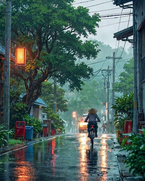 After the rain ☂️ #rain #city #lofi #quiet #asmr #relaxing #mornings #nature #natural #vibe #city #cyclinglife Rainy Anime Aesthetic, Anime Rainy Day Aesthetic, Lofi Rain Wallpaper, Rainy Lofi Aesthetic, Autumn Rain Aesthetic, Anime Rain, Anime Background Night Street Rain, Rainy Day Art, Lofi Wallpaper