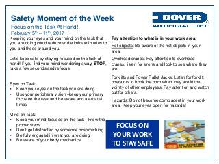 Dover ALS Safety Moment of the Week 06-Feb-2017 Safety Moment Ideas, Safety Moment Topics, Safety Moment, Warehouse Safety, Safety Talk, Safety Topics, Health And Safety Poster, Crane Lift, Safety Poster