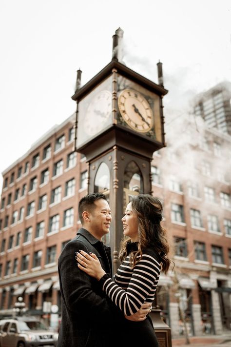 Engagement Session in Vancouver's historical Gastown. Vancouver Gastown, Vancouver Photography, Gastown Vancouver, Male Portrait Poses, Downtown Vancouver, Couple Photography Poses, Male Portrait, Portrait Poses, Wedding Elopement