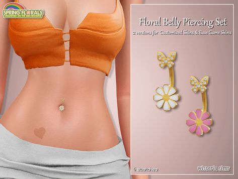 The Sims Resource - Floral Belly Button Piercing Set Sims 4 Piercings, Sims Medieval, Play Sims 4, The Sims 4 Packs, Sims 4 Game Mods, Sims 4 Body Mods, Sims 4 Expansions, Sims 4 Mm, Sims Four