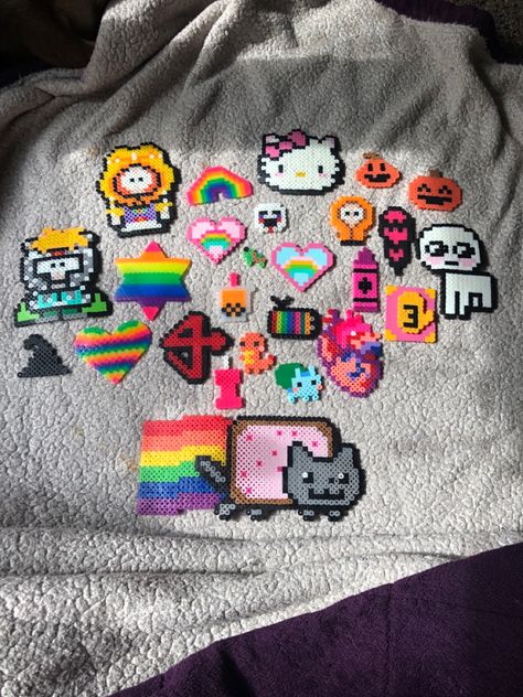 Kidcore Perler Bead Patterns, The Owl House Perler Beads, Scene Perler Bead Patterns, Melanie Martinez Perler Beads, Scene Perler Beads, Kandi Cuff Ideas, World Of Wearable Art, Melty Bead Designs, Kandi Inspo