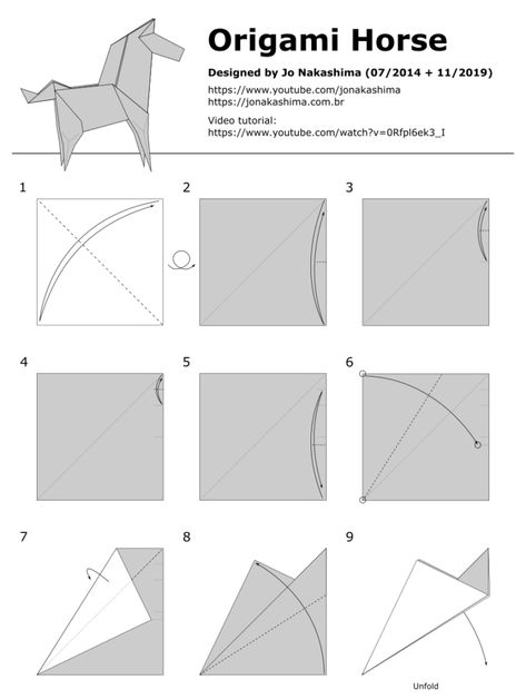 Origami Horse - Jo Nakashima Origami Unicorn Easy, Horse Origami, Origami Reindeer, Origami Horse, How To Do Origami, Easy Origami Animals, Sticky Note Origami, Origami Step By Step, App Design Layout