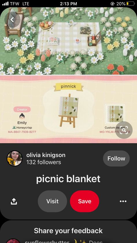 Acnh Picnic Blanket, Picnic Blanket Animal Crossing, Acnh Picnic Blanket Pattern, Picnic Blanket Pattern, Acnh Designs, Acnh Codes, Blanket Designs, Animal Crossing, Picnic Blanket