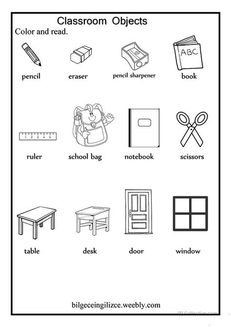 Classroom Objects - English ESL Worksheets for distance learning and physical classrooms Classroom Objects, Desk Arrangements, Teaching Money, English Worksheets For Kindergarten, 1st Grade Activities, 1st Grade Science, Nouns Worksheet, 1st Grade Writing, 2nd Grade Worksheets