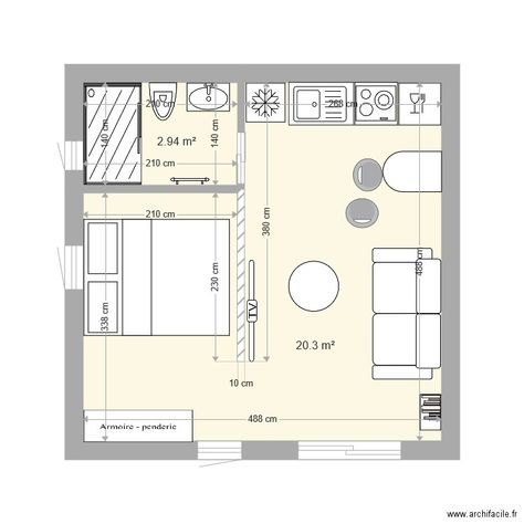 studio 25m2 meublé. Plan de 2 pièces et 23 m2 25sqm Floor Plan, 25sqm Studio Apartment, Small Studio Plan, 25m2 Apartment Plan, 20 Sqm Floor Plan, 20 M2 Apartment, Plan Studio 20m2, 25 M2 Apartment, Studio Apartment Plans