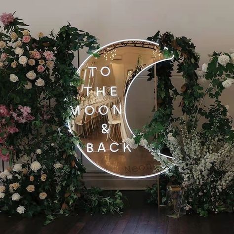 To the Moon and Back Neon Sign | Etsy Neon Signs Wedding, Angel Baby Shower, Storefront Signage, Bedroom Board, Bar Bedroom, Neon Moon, Moon Wedding, Modern Wedding Decor, Mirror Sign